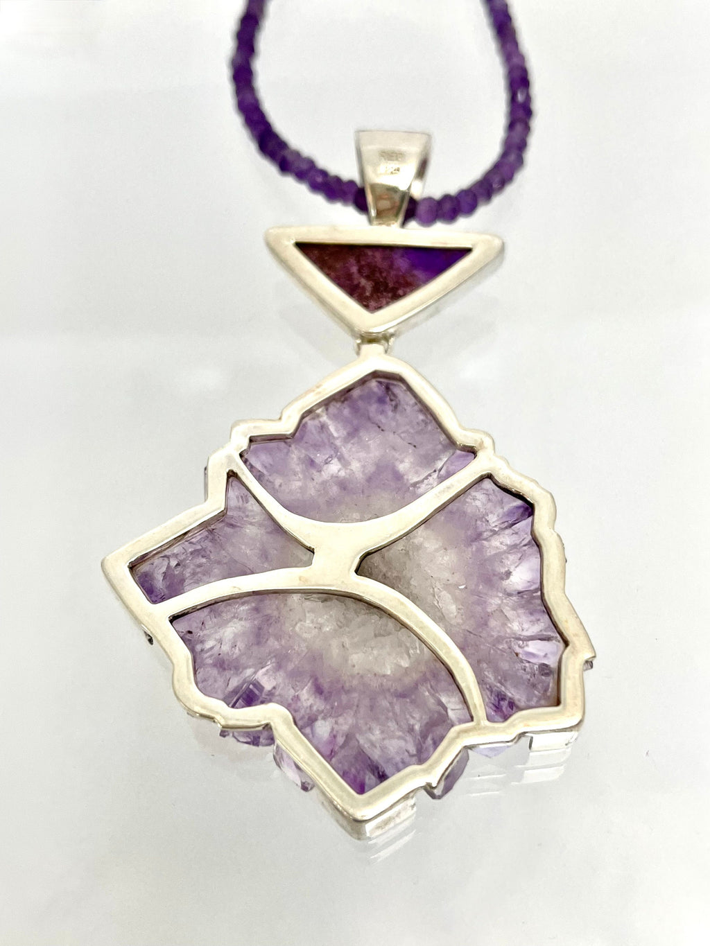Vintage Sterling Silver Amethyst Stalactite Slice Pendant with Sugilite