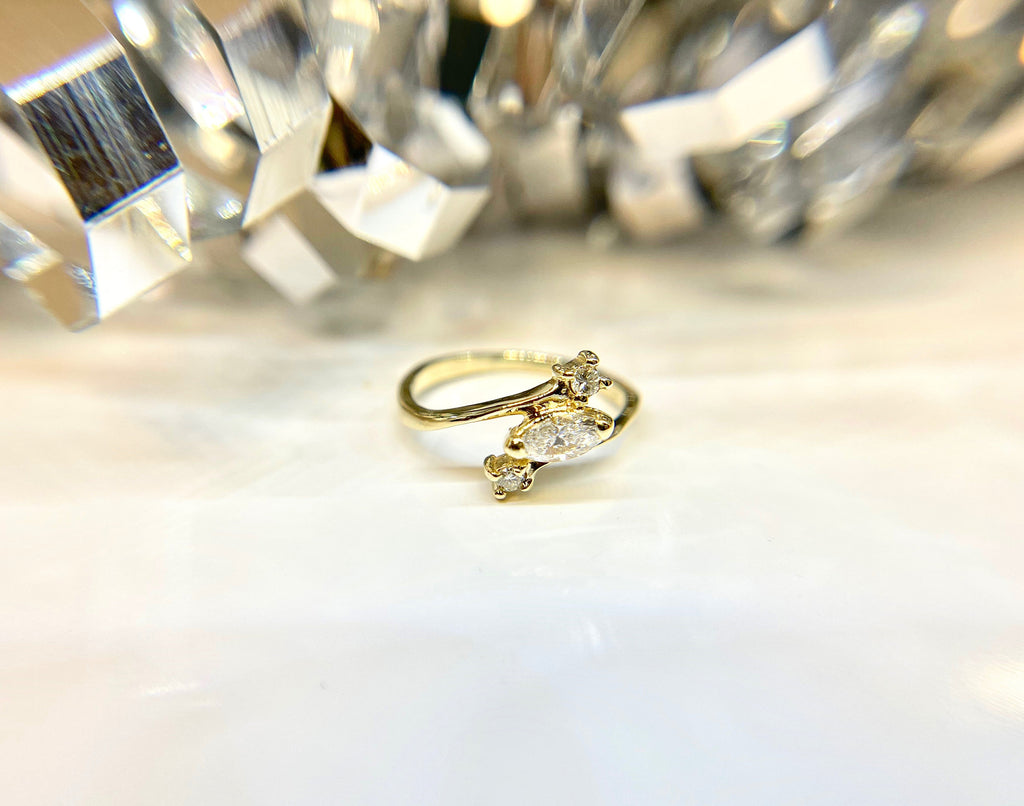 Vintage 14k Yellow Gold Marquise Diamond Bypass Engagement Ring