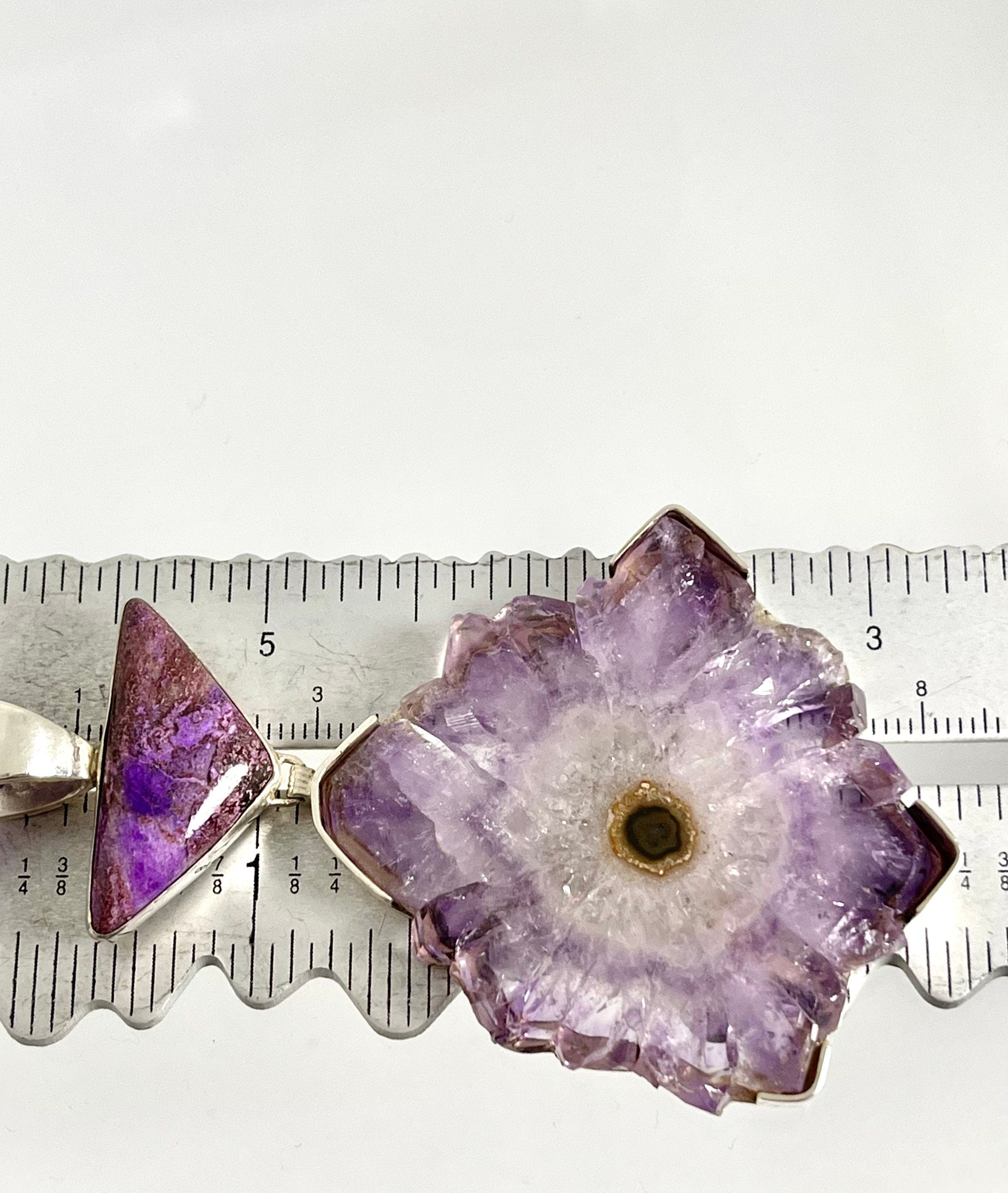 Vintage Sterling Silver Amethyst Stalactite Slice Pendant with Sugilite