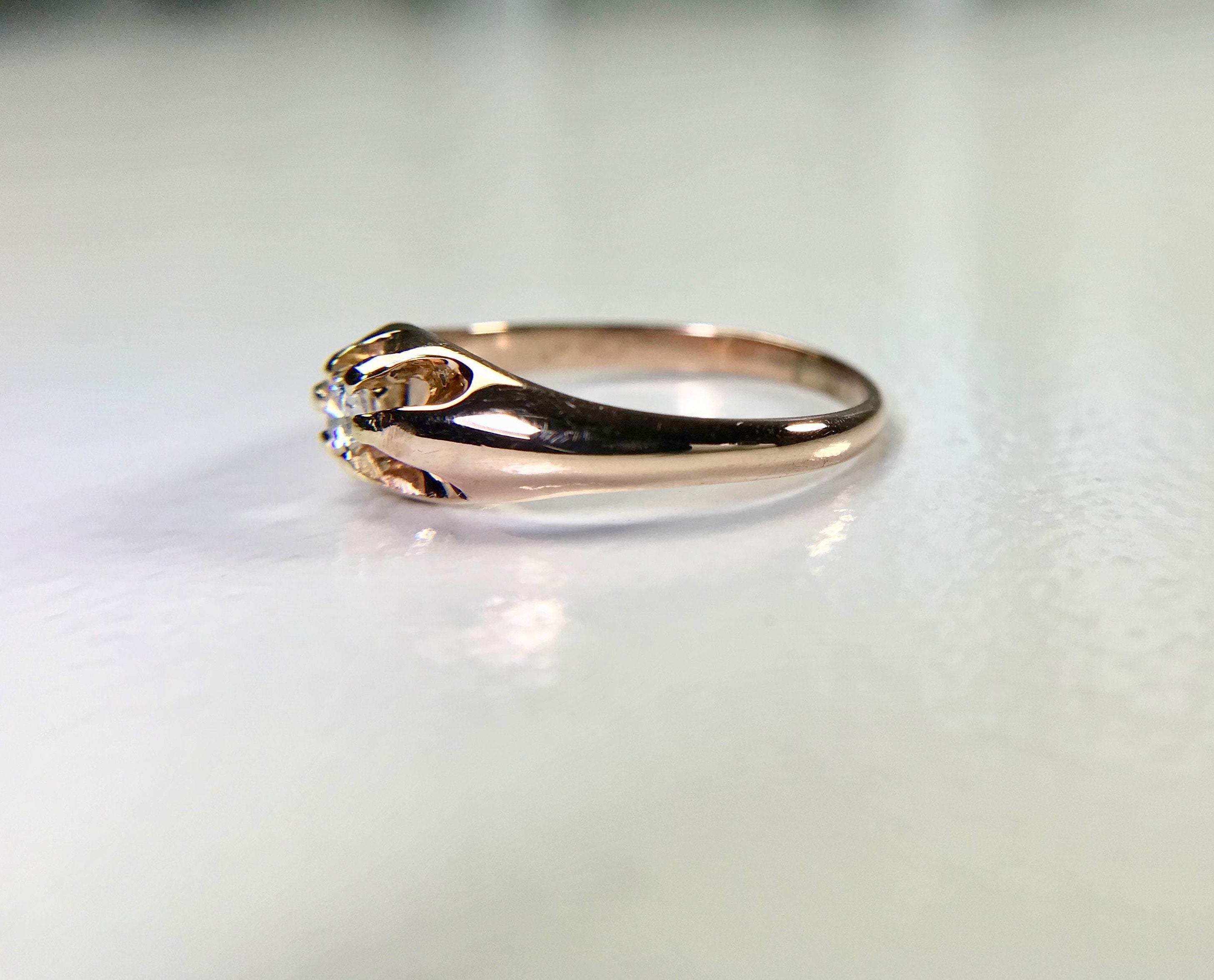 Vintage 1925 Belcher Diamond Ring: 10K Yellow Gold Promise Ring