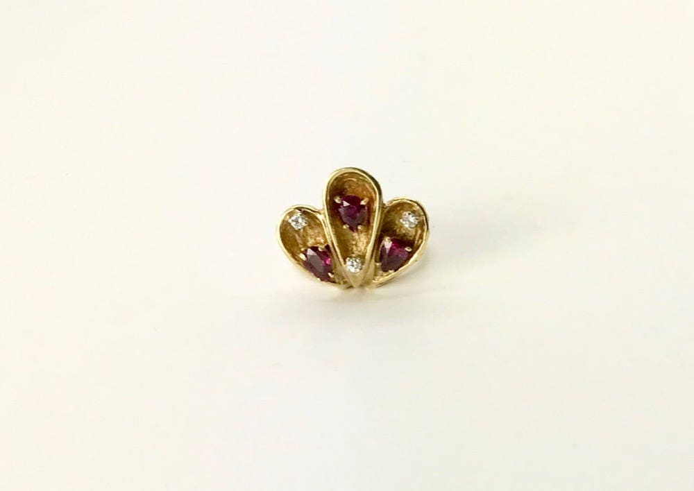 Vintage 14k Yellow Gold Ruby and Diamond Ring - July Birthstone