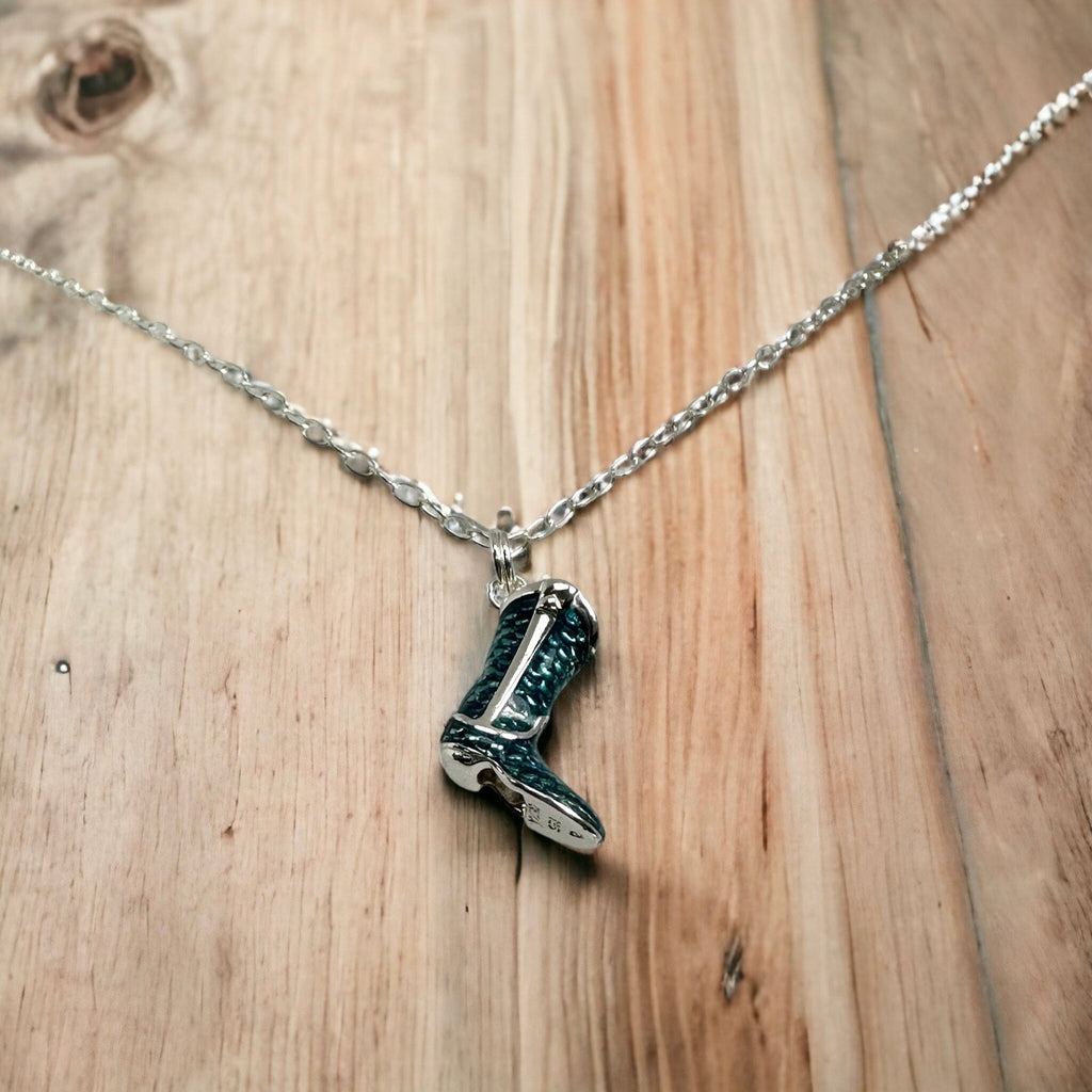 Enamel Cowboy Boot Necklace: Sterling Silver Western Pendant