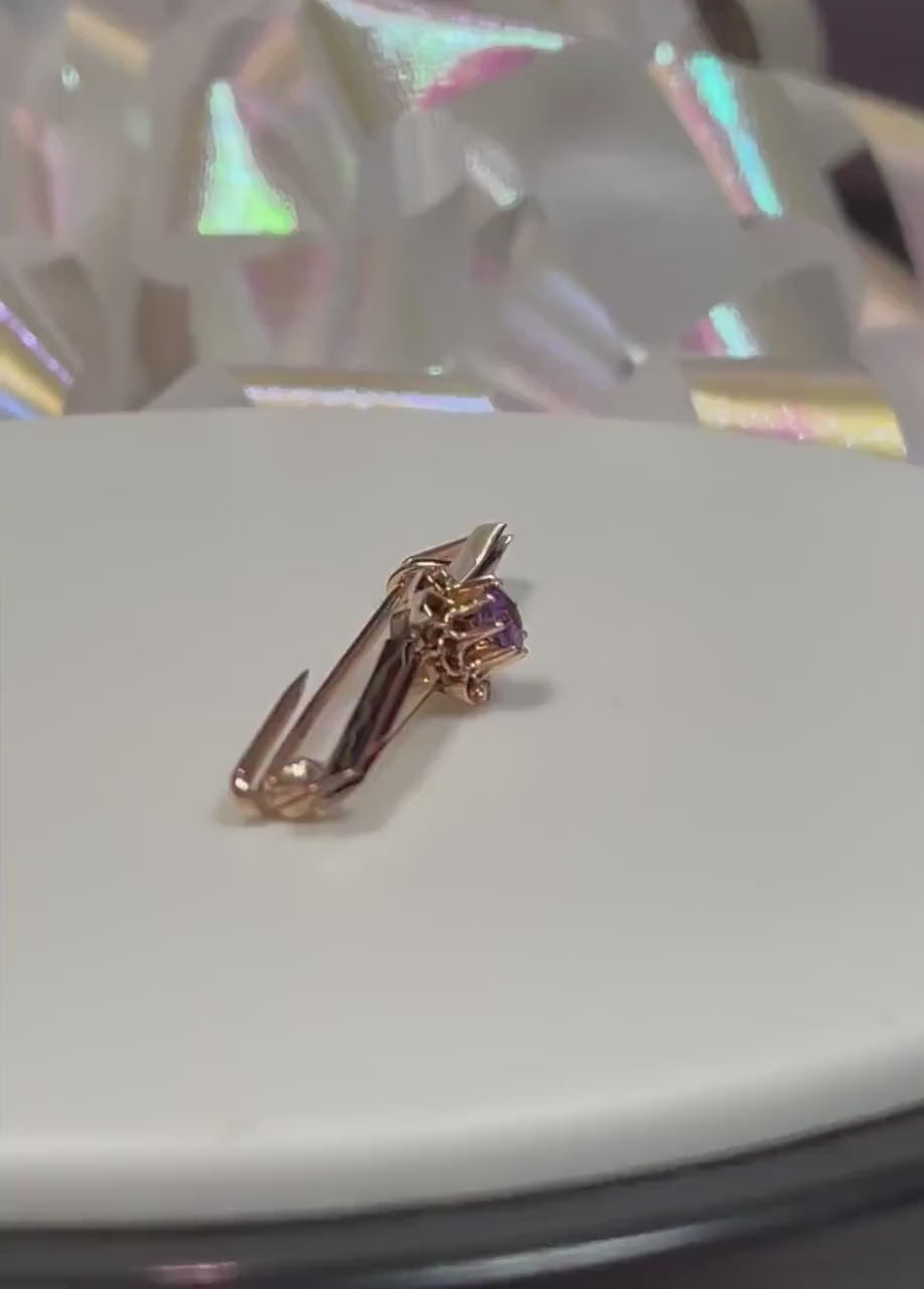 Antique 14k Yellow Gold Amethyst Bar Pin Brooch