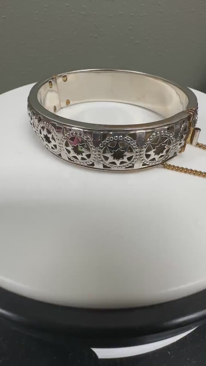 Vintage Gold & White Tone Star Cutout Bangle Bracelet