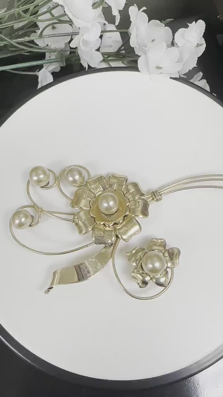 Vintage Gold over Sterling Silver Floral Spray Pin by HI - Unique and Timeless