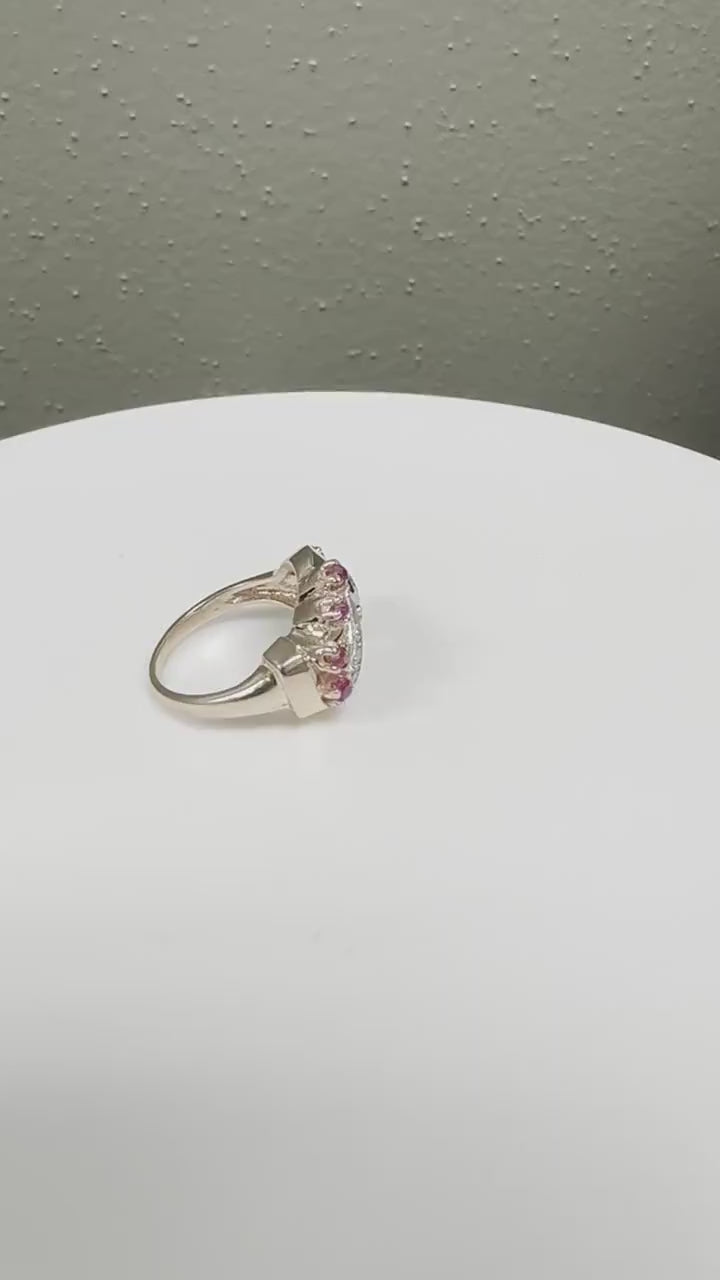 Vintage 14K Yellow-Pinkish Gold Ruby and Diamond Retro Ring - Cocktail Jewelry