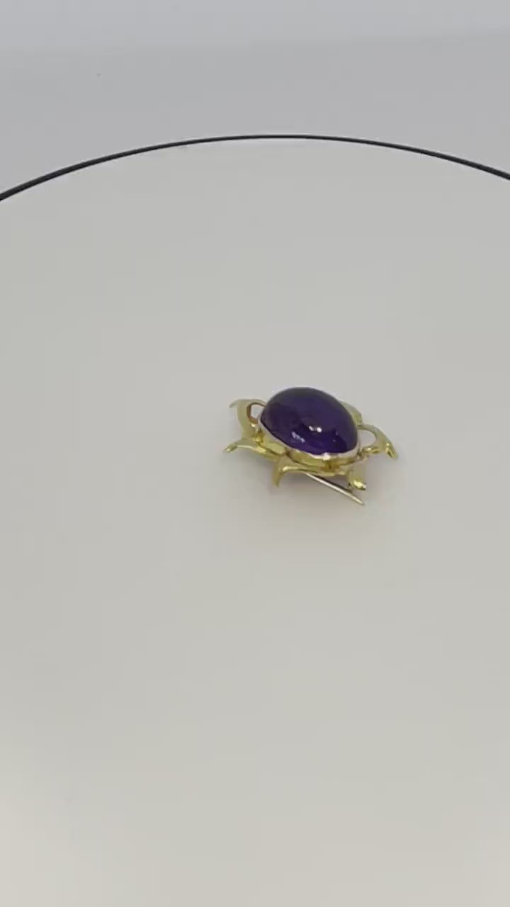 Antique 14K Gold Amethyst Pin: February Birthstone Brooch