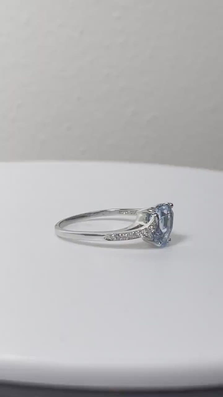 14K White Gold Heart Blue Topaz Ring with Diamond Accents